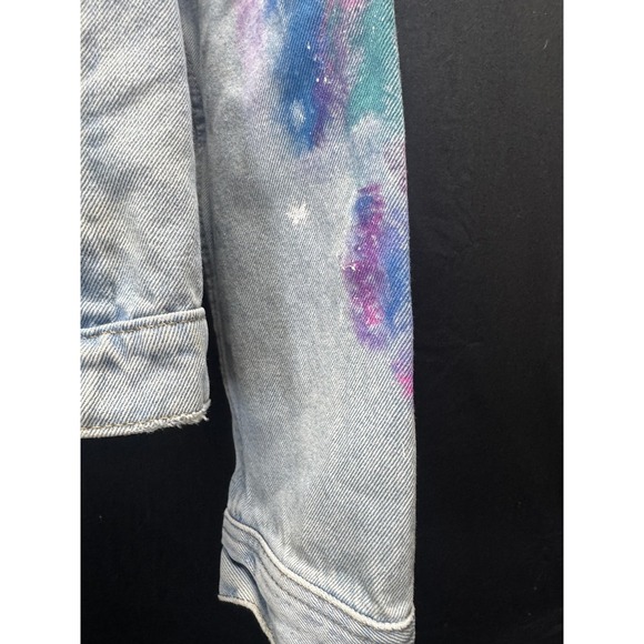 MTV Jacket Mens‎ XL Light Wash Denim Trucker Graphic Painted Sleeves H&M Divided - Picture 8 of 16